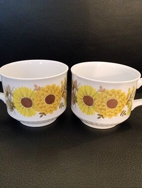 Vintage 70s Alfred Meakin Daisy Ironstone Mugs - Set of 2